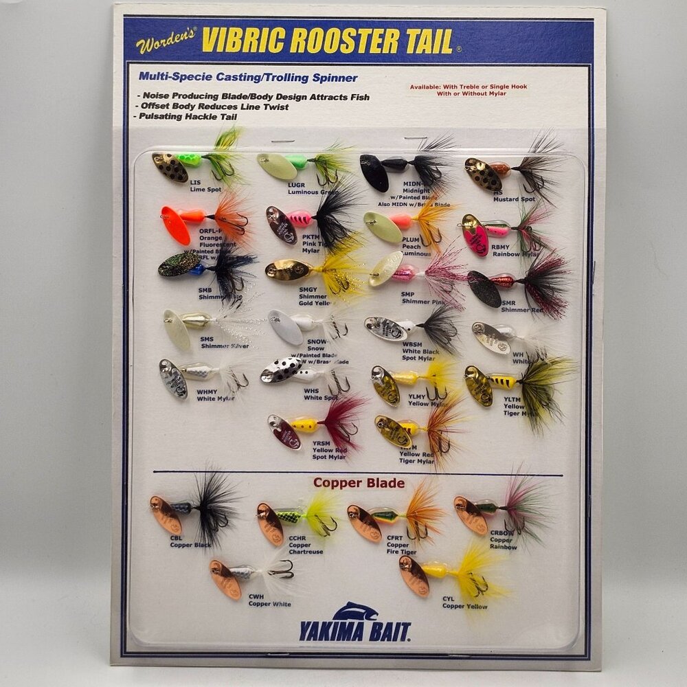 Yakima Bait Wordens Rooster Tail Spinner Sample Display Board 820092